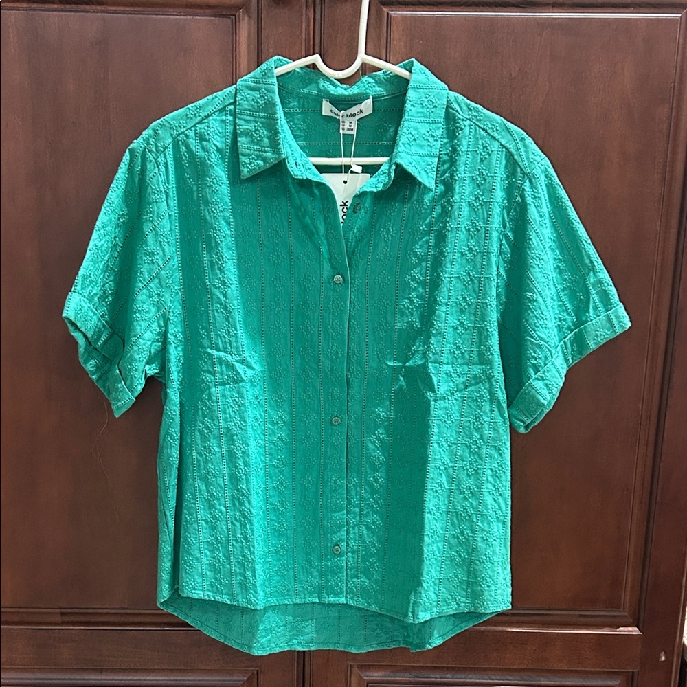 Green Embroidered Button-Down Shirt